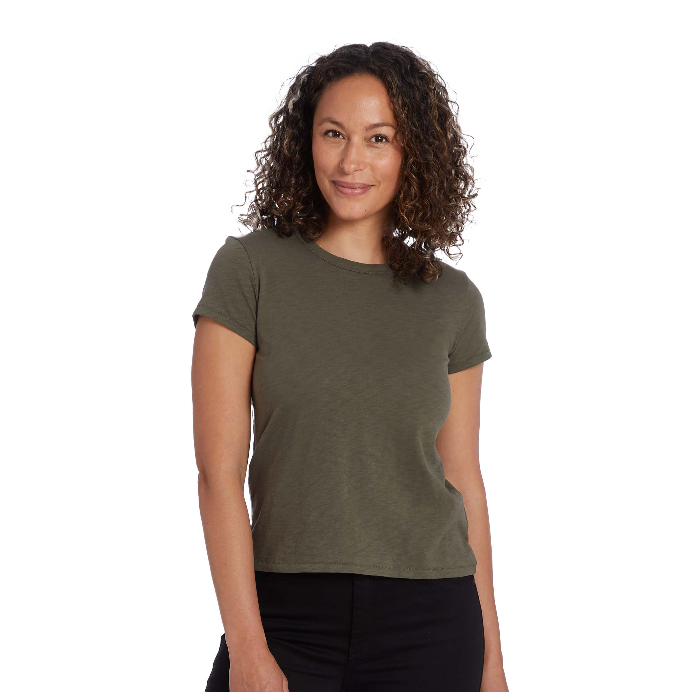 Women wearing Military Green Classic Crew Slub Tee