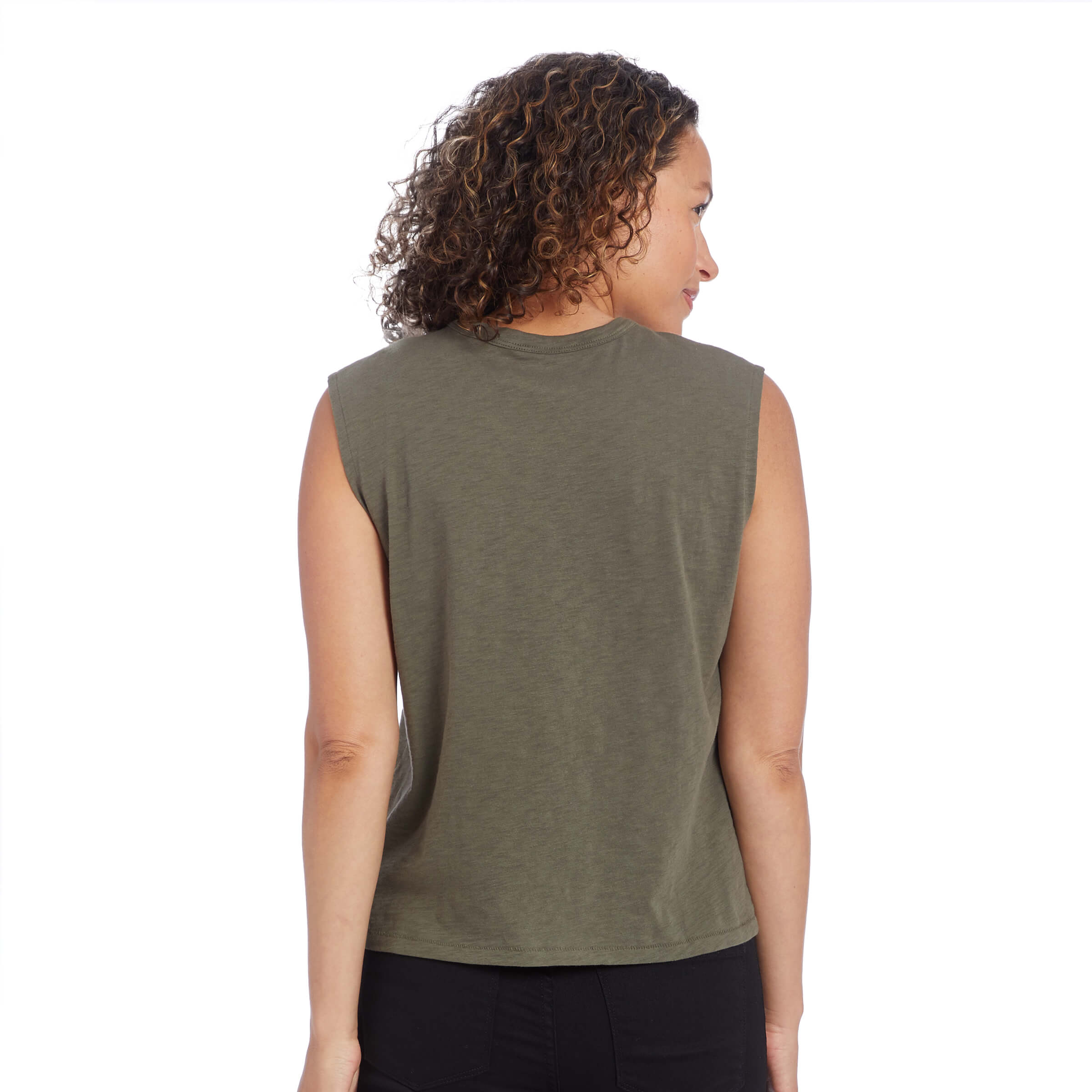 Women wearing Military Green Relaxed Slub Tank Tee