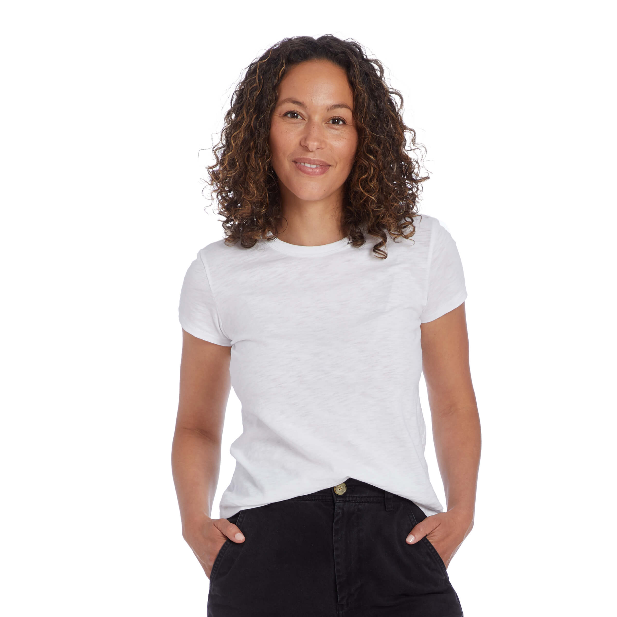 Women wearing Blanco Classic Crew Slub Tee