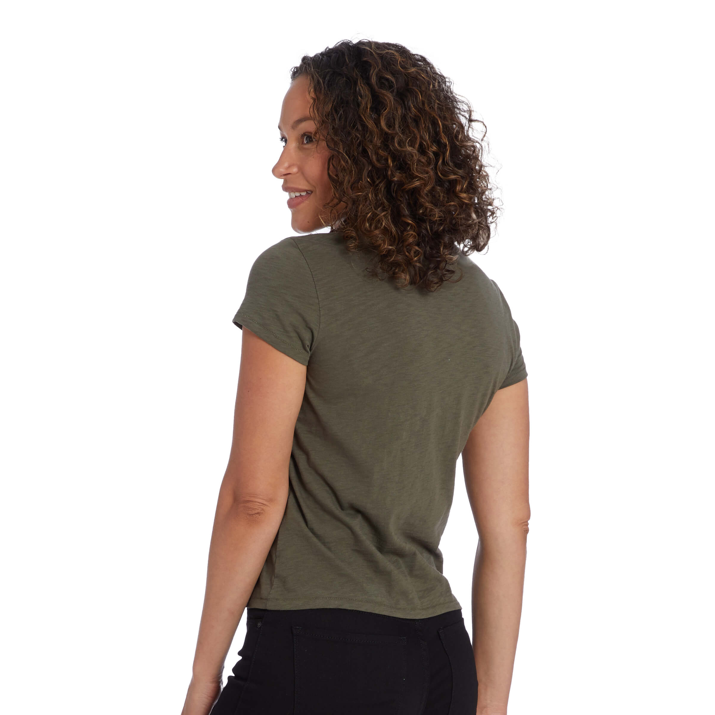 Women wearing Military Green Classic Crew Slub Tee