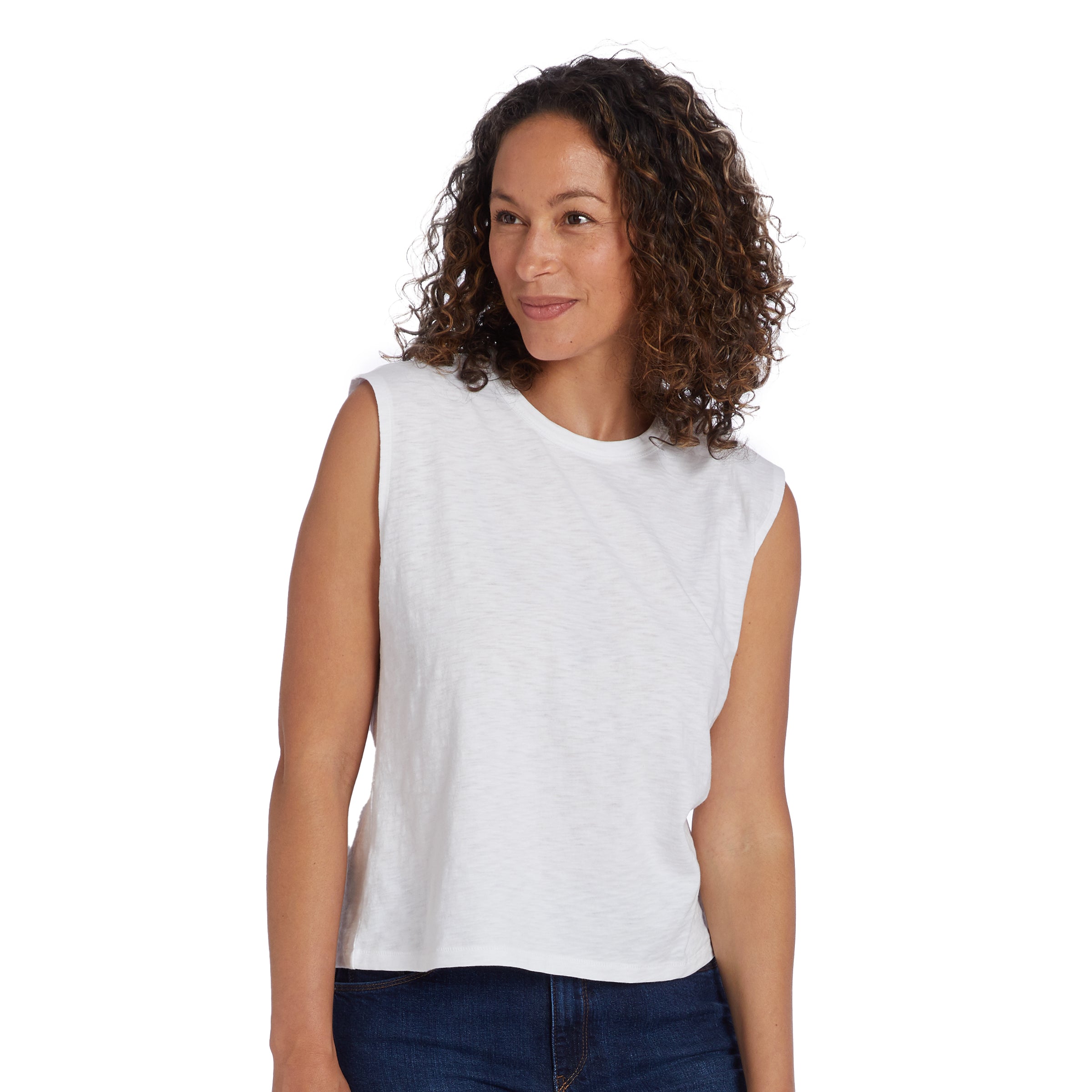 Women wearing White Relaxed Slub Tank Tee