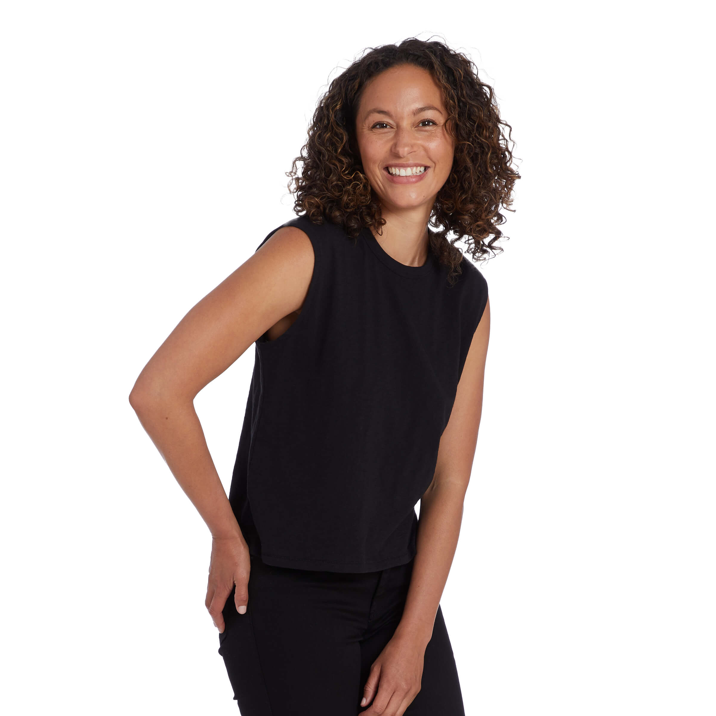 Women wearing Negro Relaxed Slub Tank Tee