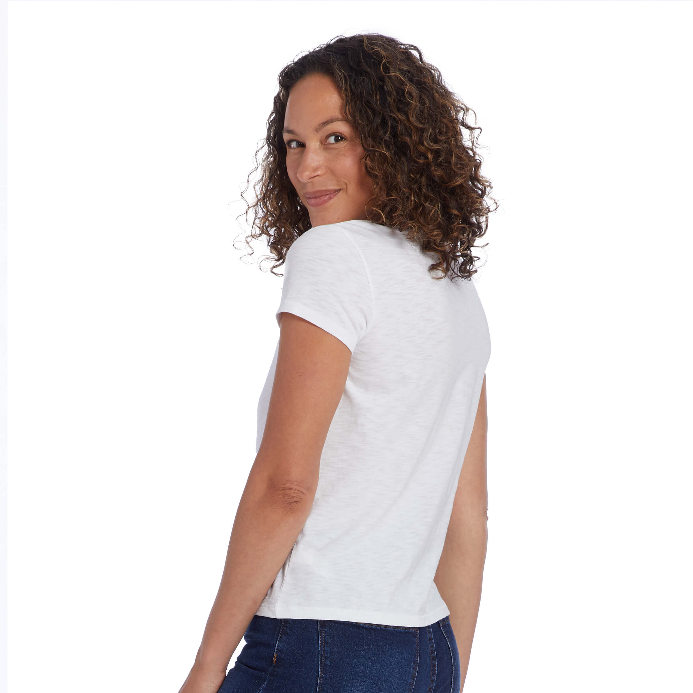 Women wearing Blanco Classic Crew Slub Tee