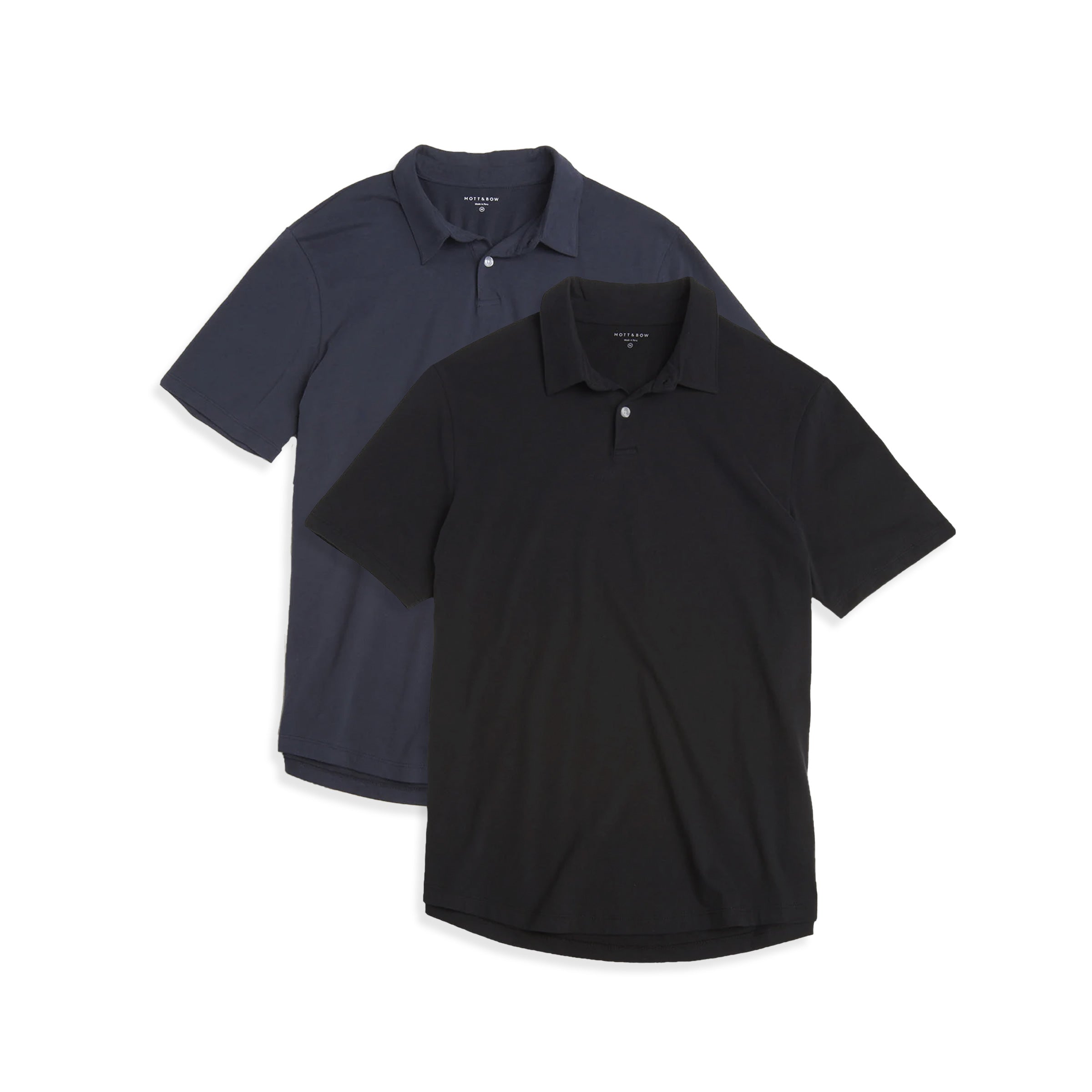  wearing Navy/Black Jersey Sueded Polo 2-Pack