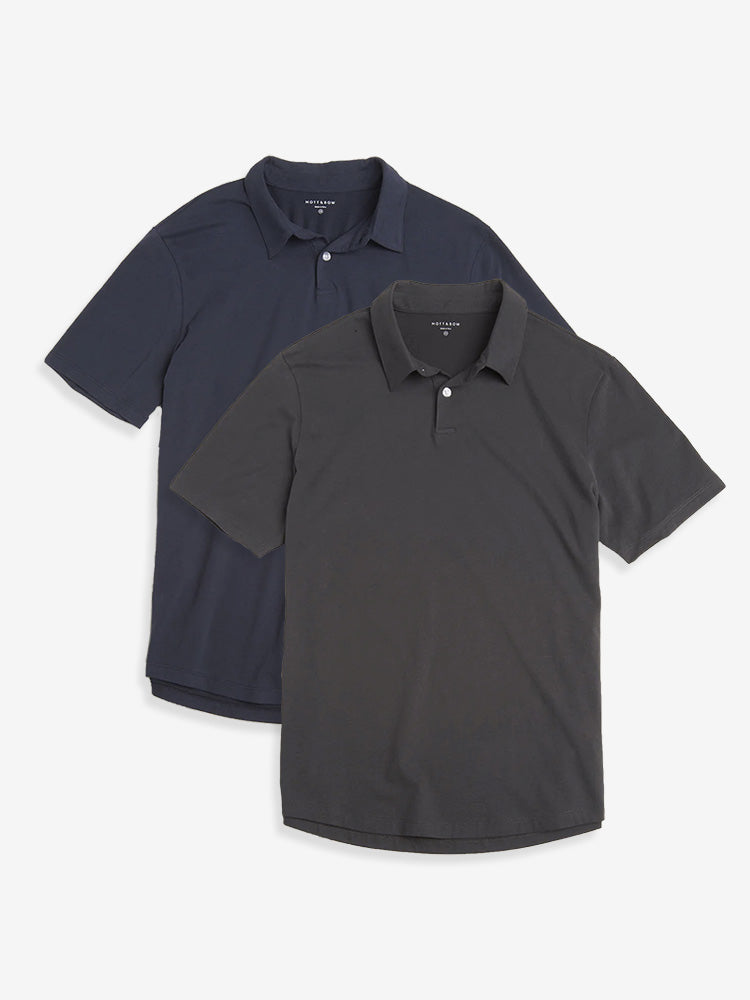 Men wearing Navy/Dark Gray Jersey Sueded Polo 2-Pack shirts