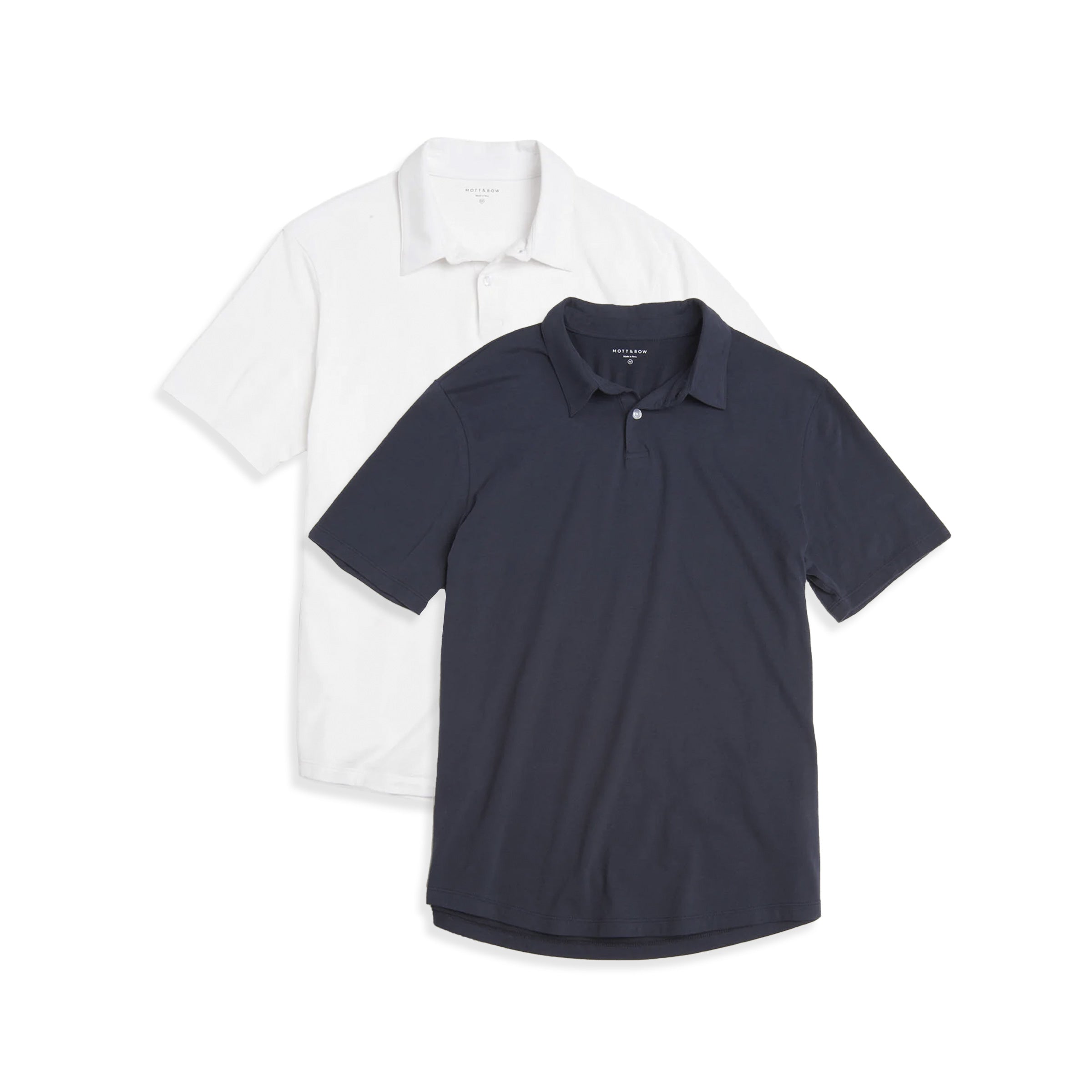  wearing White/Navy Jersey Sueded Polo 2-Pack