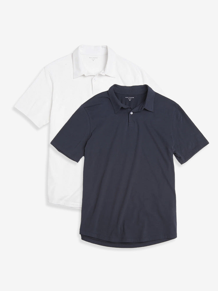 Men wearing White/Navy Jersey Sueded Polo 2-Pack