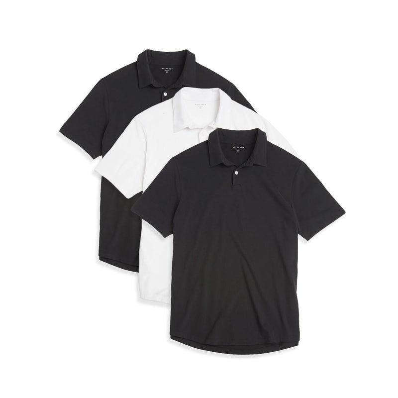  wearing Black/Black/White Jersey Sueded Polo 3-Pack