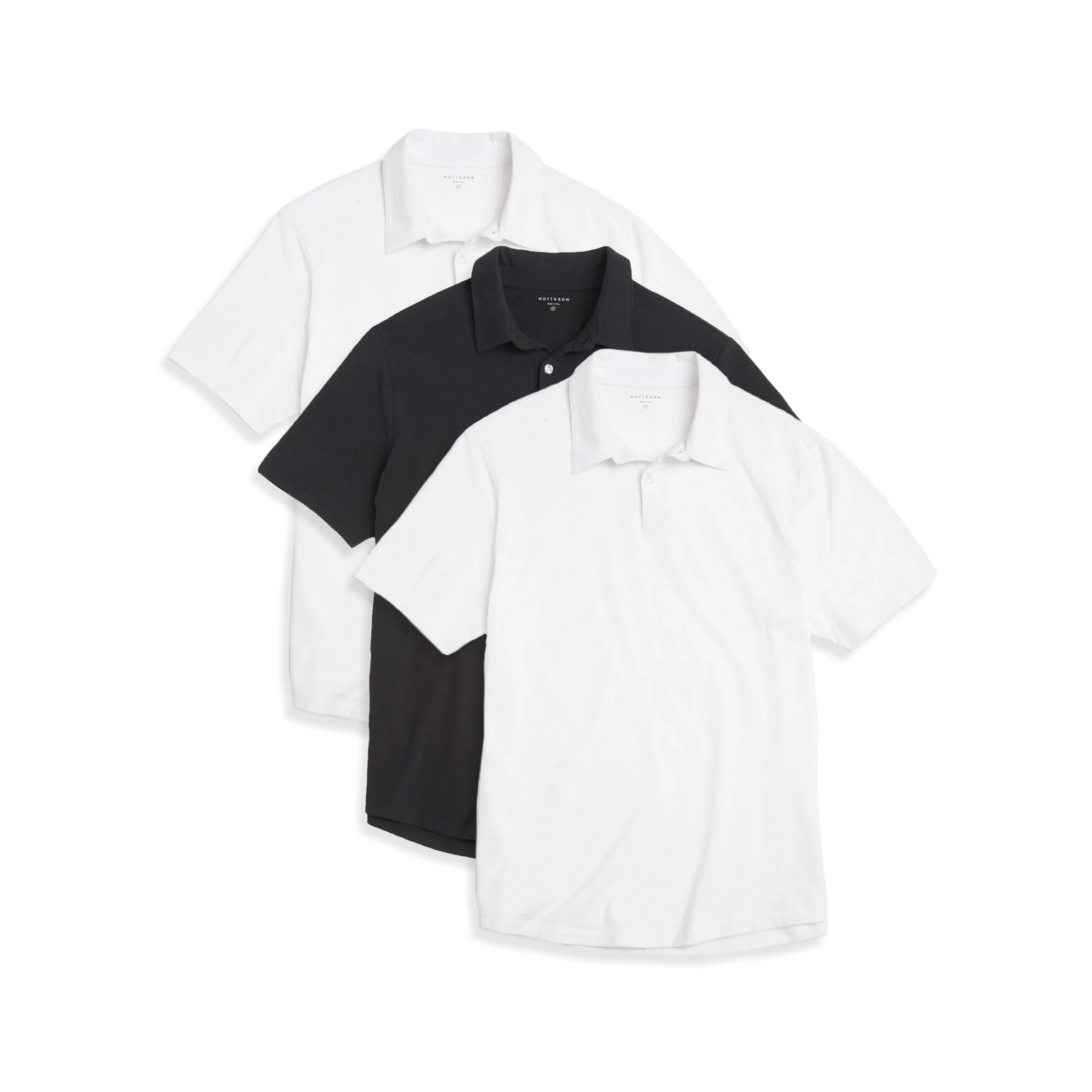  wearing White/White/Black Jersey Sueded Polo 3-Pack