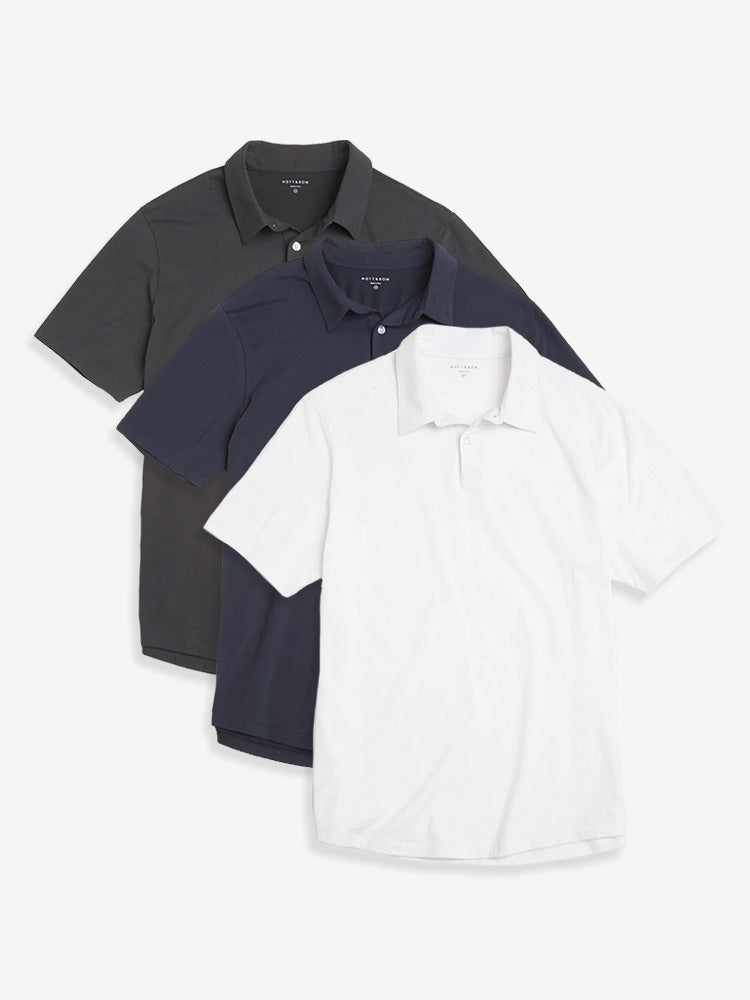 Men wearing White/Navy/Dark Gray Jersey Sueded Polo 3-Pack