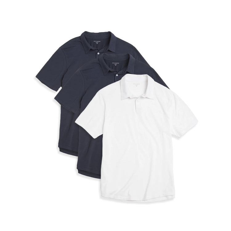  wearing White/Navy/Navy Jersey Sueded Polo 3-Pack