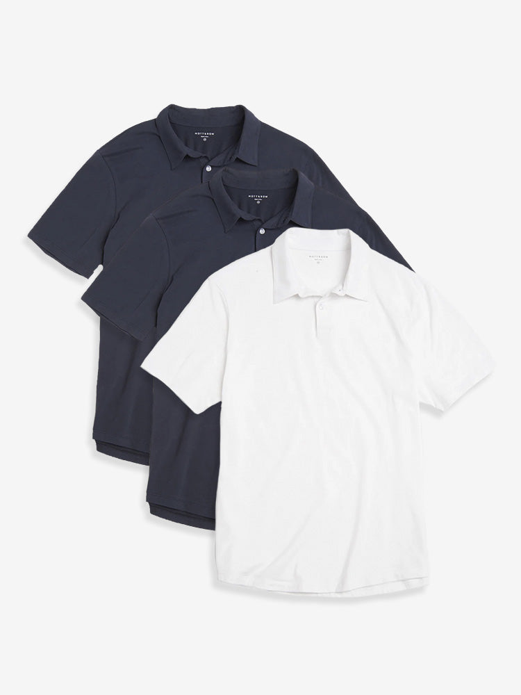 Men wearing White/Navy/Navy Jersey Sueded Polo 3-Pack