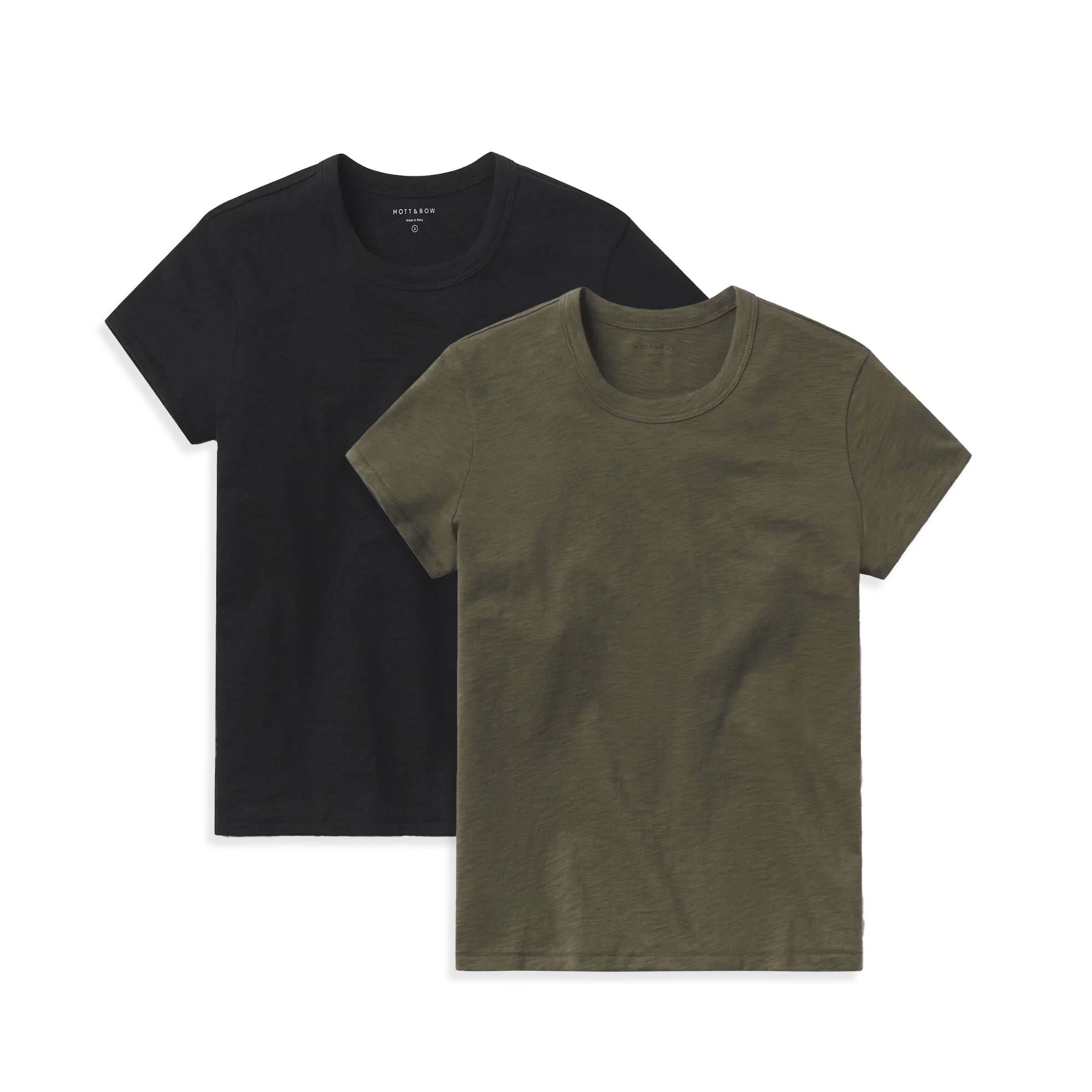  wearing Military Green/Black Classic Crew Slub 2-Pack