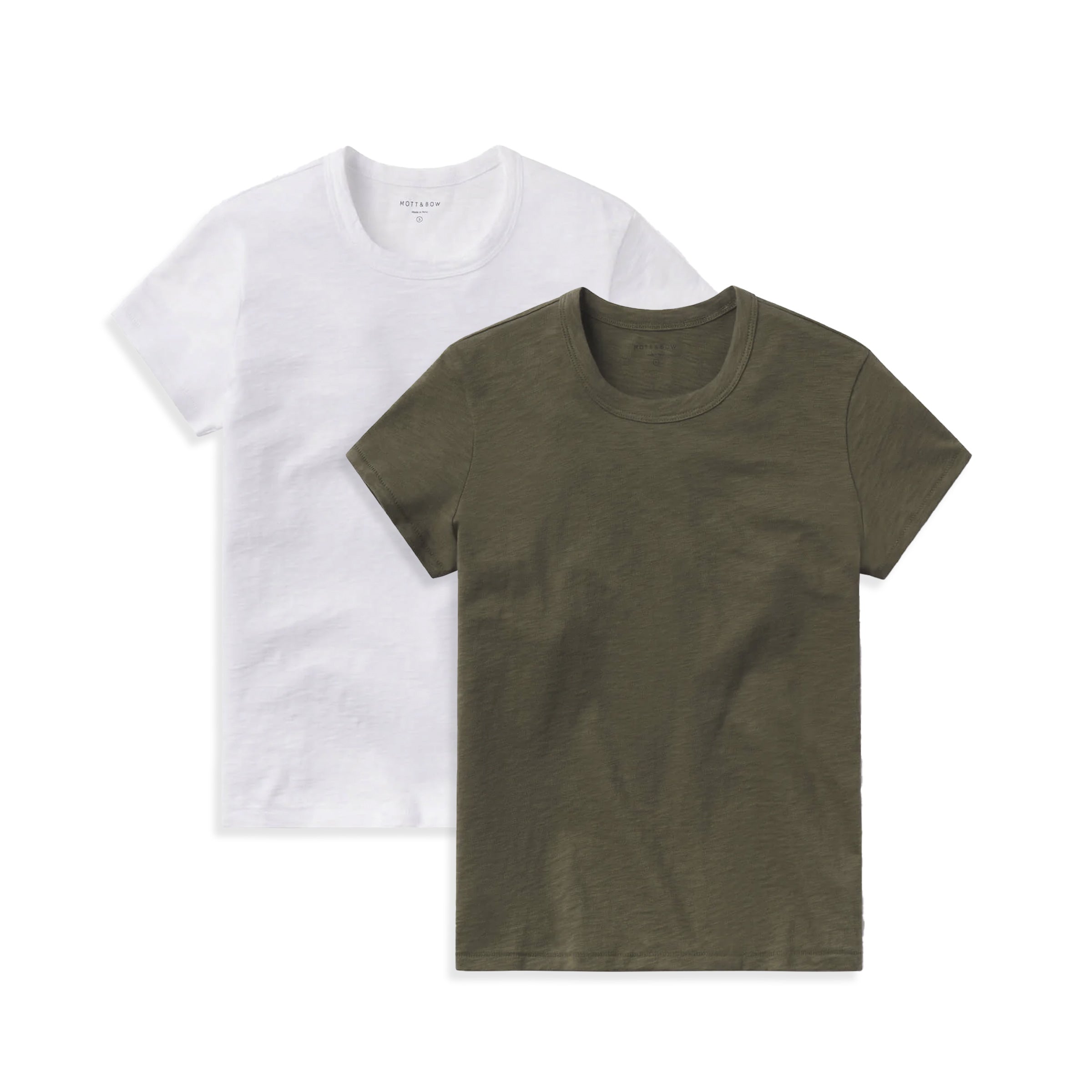  wearing Military Green/White Classic Crew Slub 2-Pack