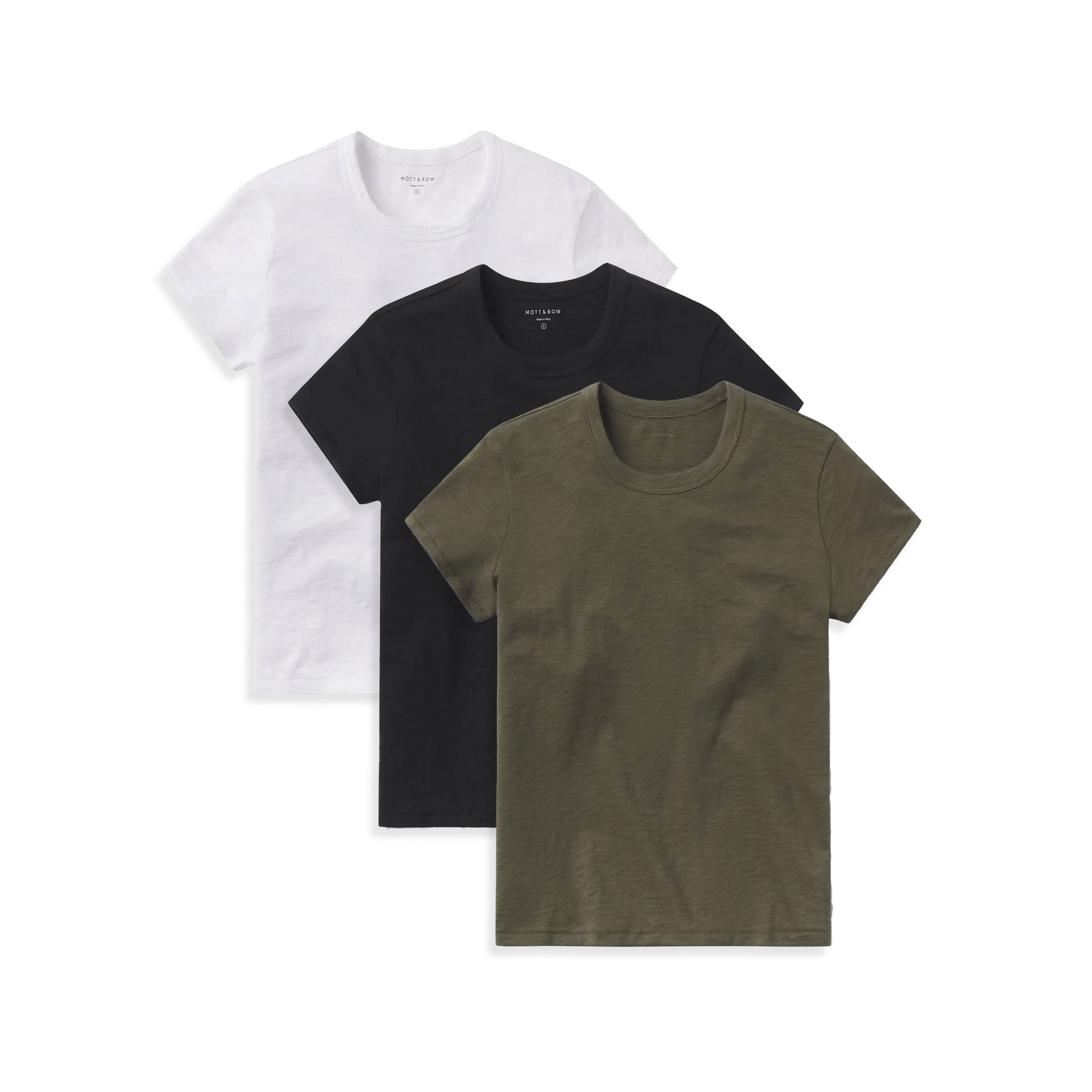  wearing White/Black/Military Green Classic Crew Slub 3-Pack