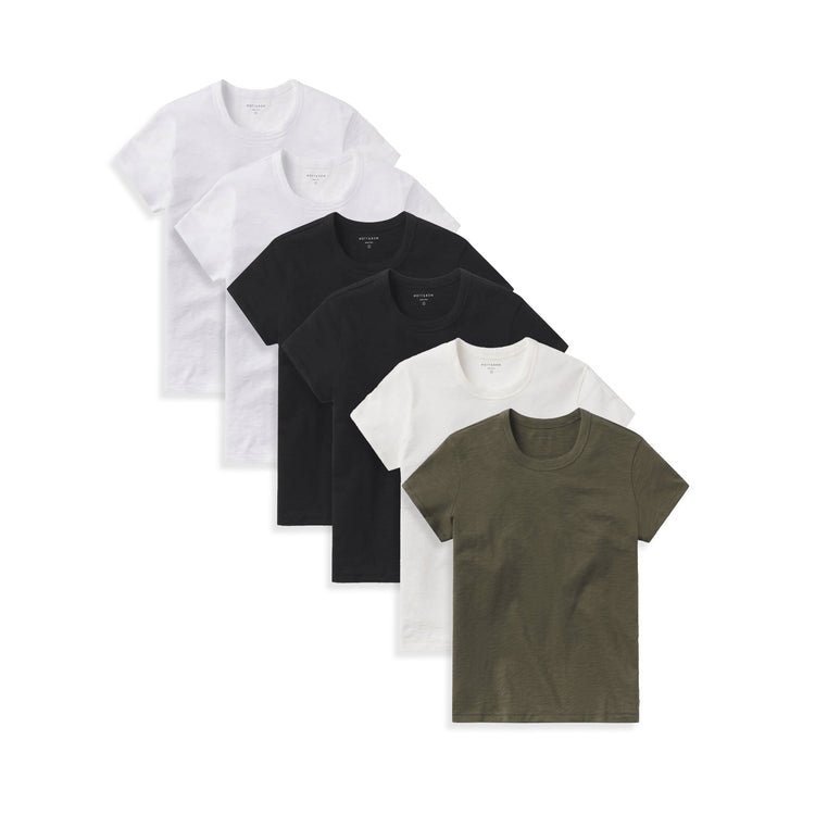  wearing White/White/Black/Black /Bone/Military Green Classic Crew Slub 6-Pack