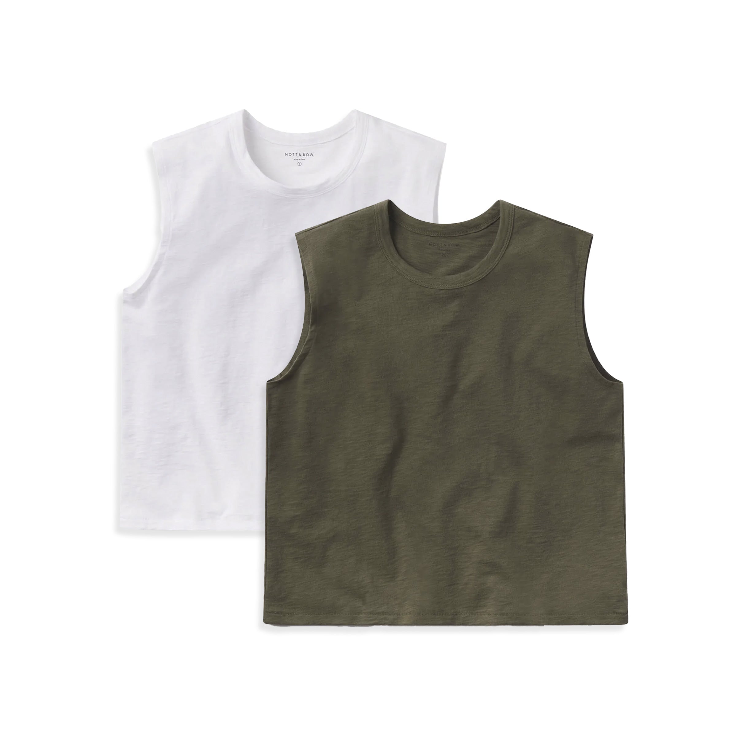  wearing Military Green/White Relaxed Slub Tank 2-Pack