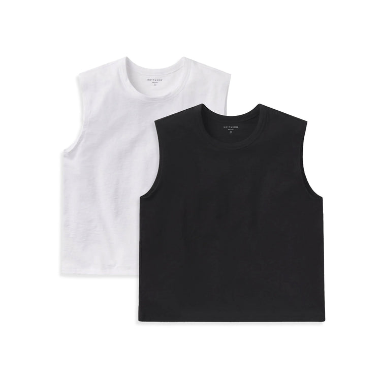  wearing White/Black Relaxed Slub Tank 2-Pack