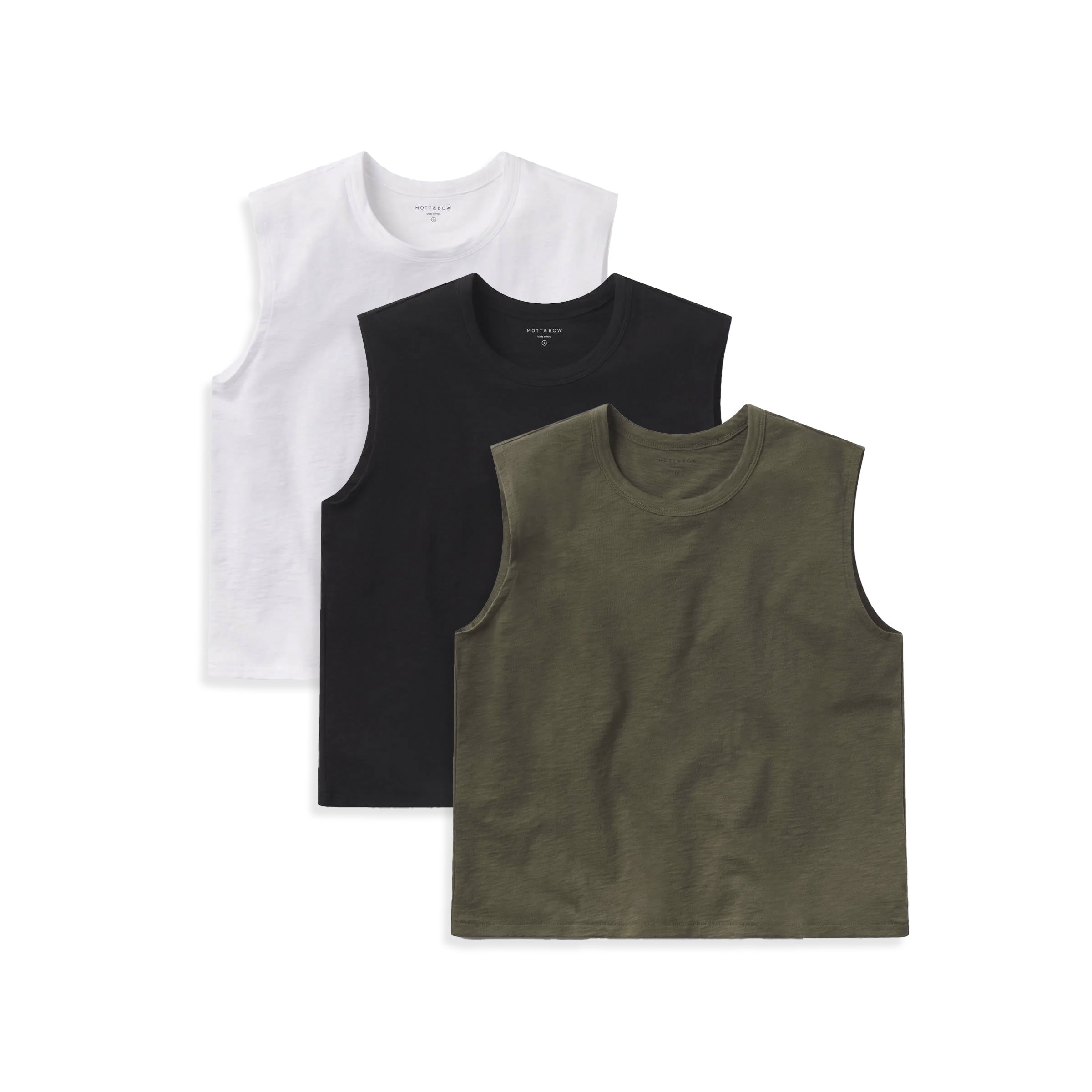  wearing White/Black/Military Green Relaxed Slub Tank 3-Pack