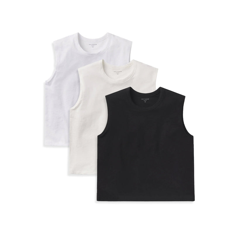  wearing White/Bone/Black Relaxed Slub Tank 3-Pack