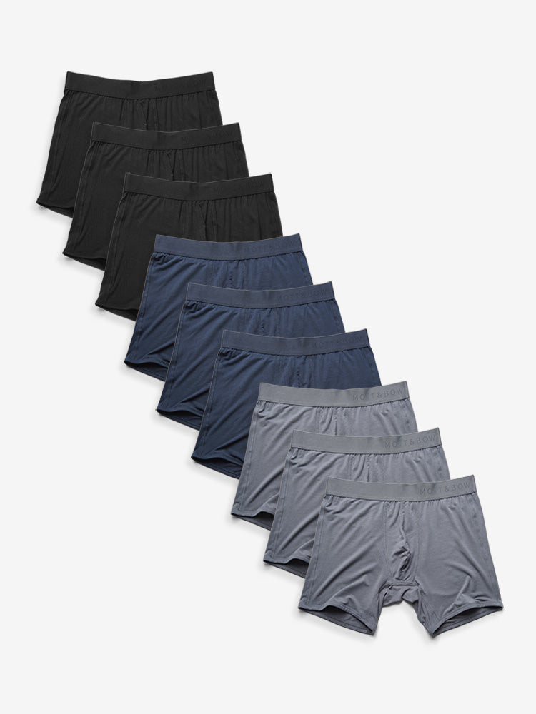 Men wearing Gray/Black/Navy Boxer Brief 9-Pack