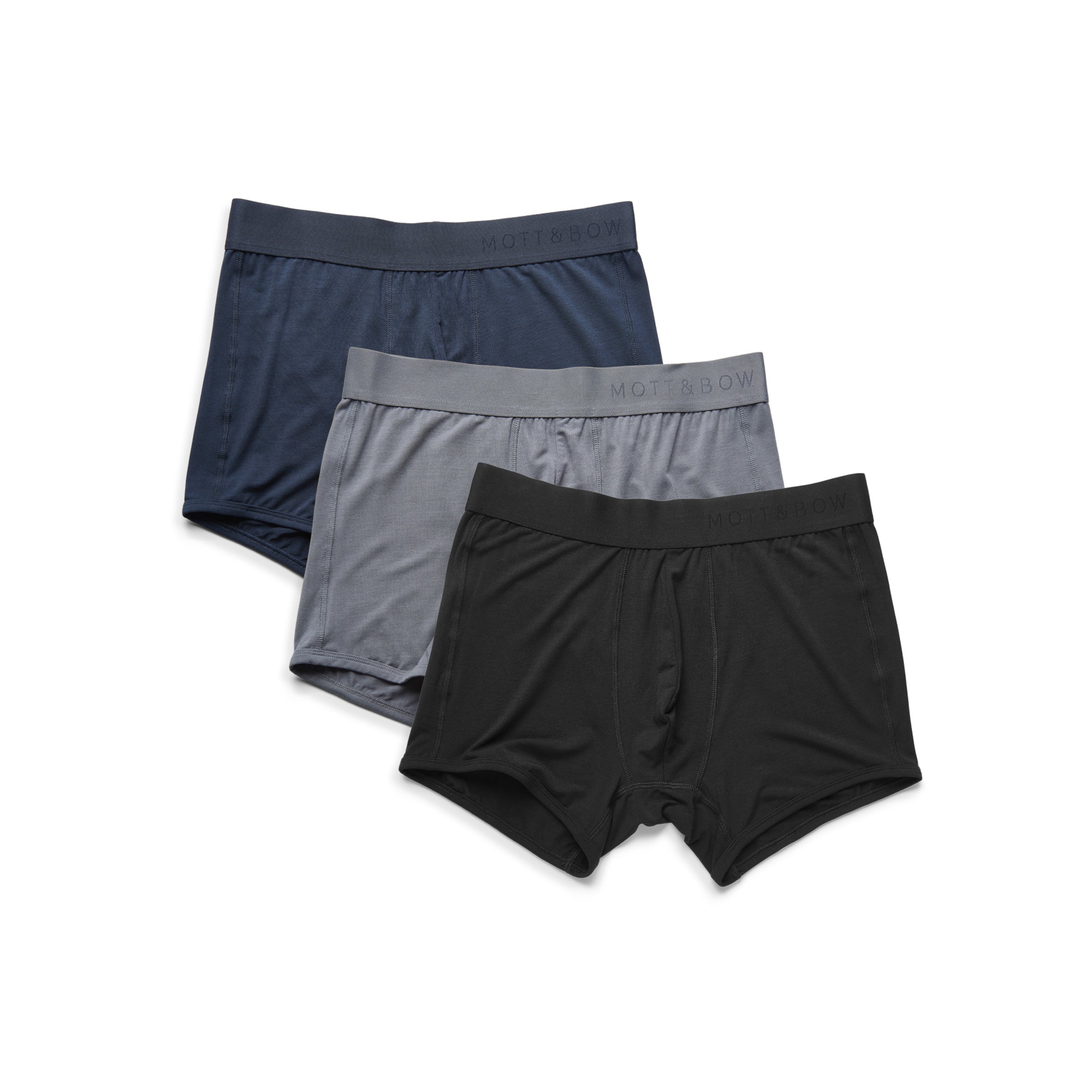  wearing Gray/Navy/Black Trunks 3-Pack