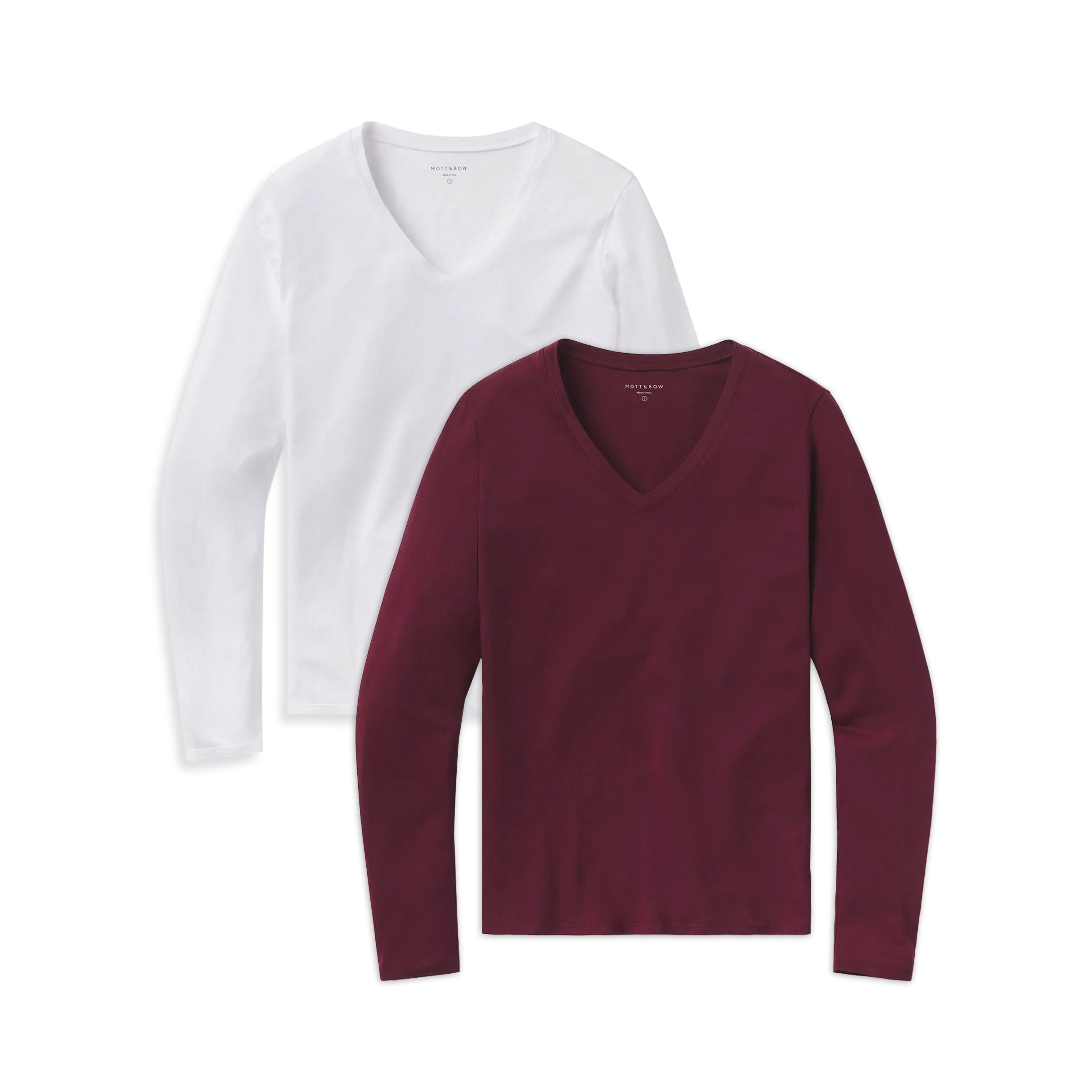  wearing Crimson/White Long Sleeve V-Neck Tee Marcy 2-Pack