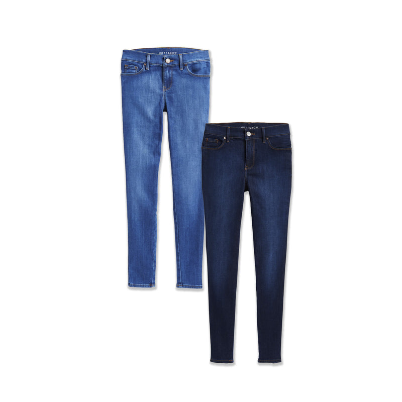  wearing Faded Medium/Dark Blue/Medium Blue High Rise Skinny Jane 2-Pack