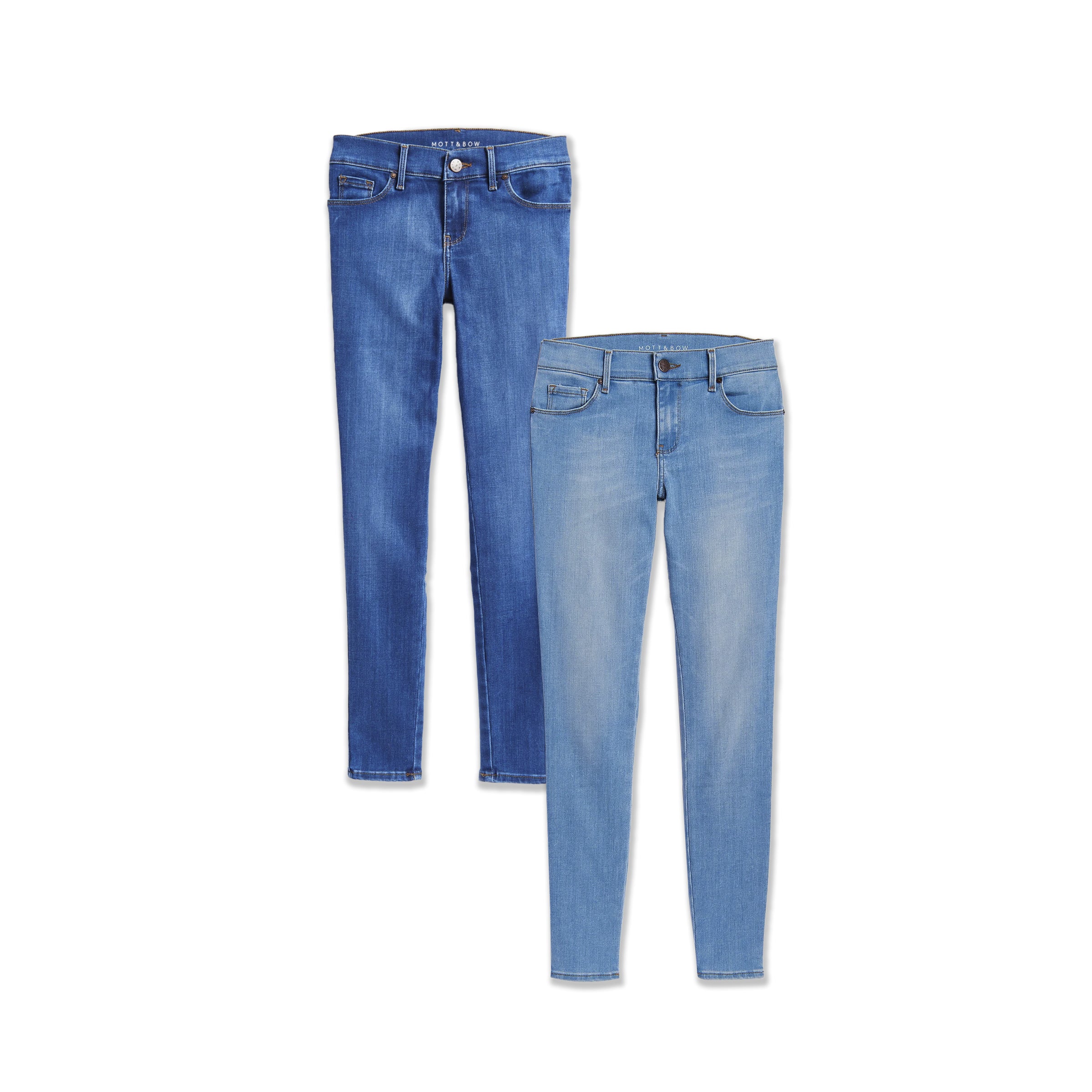  wearing Light Blue/Medium Blue High Rise Skinny Jane 2-Pack