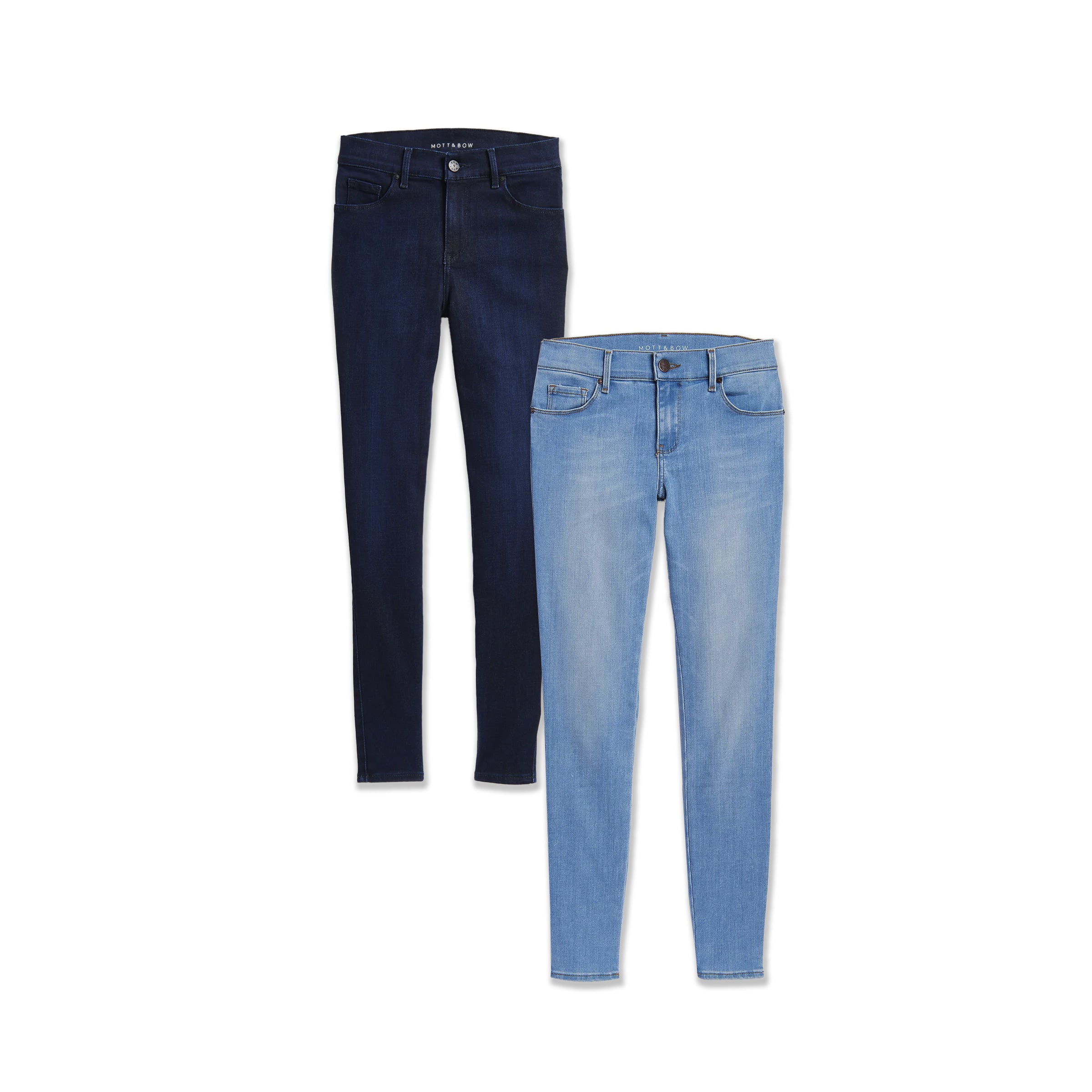  wearing Light Blue/Medium Dark Blue High Rise Skinny Jane 2-Pack