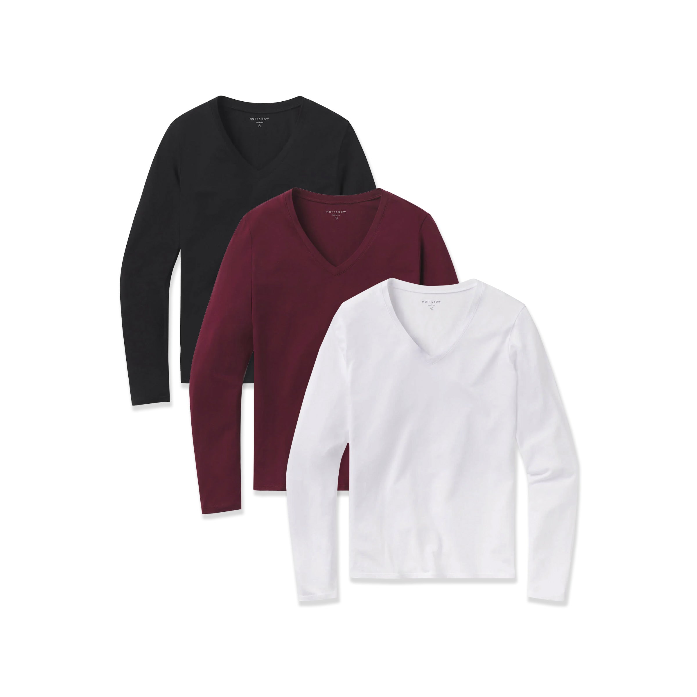  wearing White/Black/Crimson Long Sleeve V-Neck Tee Marcy 3-Pack