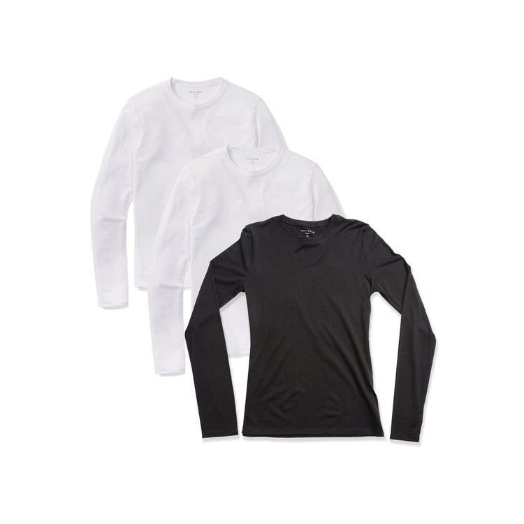  wearing White/White/Black Long Sleeve Crew Tee Marcy 3-Pack