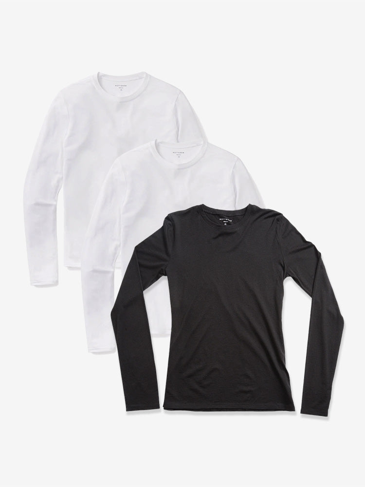  wearing White/White/Black Long Sleeve Crew Tee Marcy 3-Pack