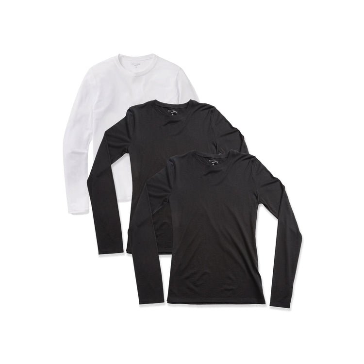  wearing 1 White/2 Black Long Sleeve Crew Tee Marcy 3-Pack