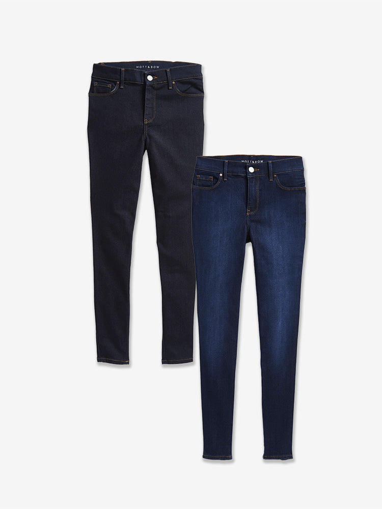 Women wearing Faded Medium/Dark Blue / Dark Blue Mid Rise Skinny Jane 2-Pack