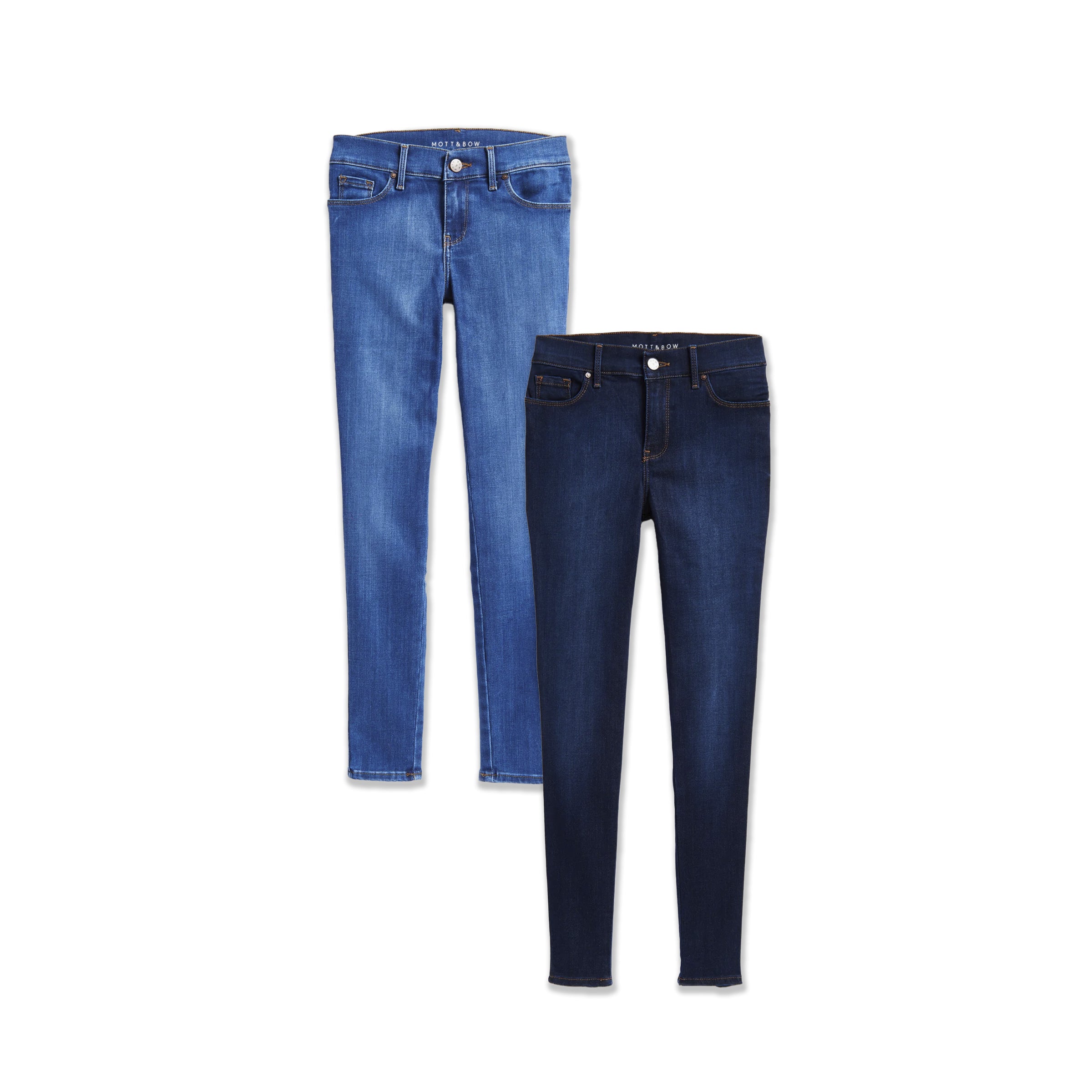  wearing Faded Medium/Dark Blue / Medium Blue Mid Rise Skinny Jane 2-Pack