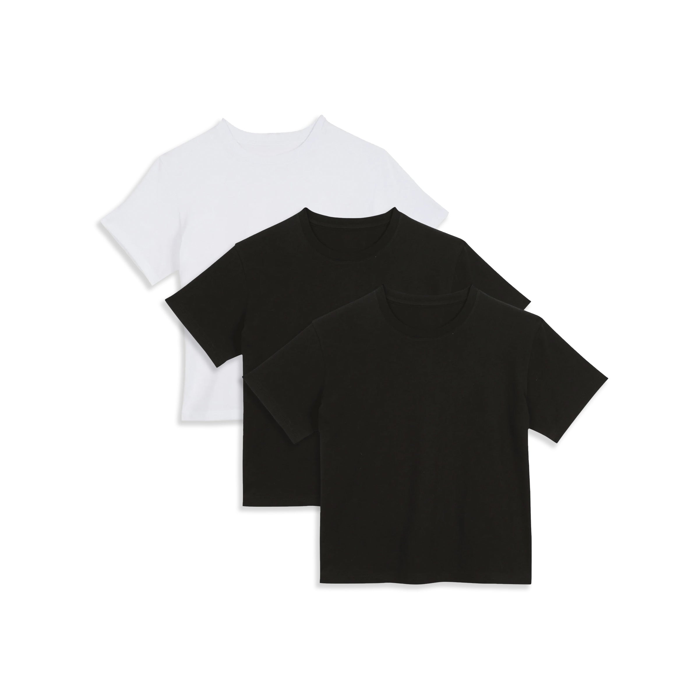  wearing White/Black/Black The Cotton Boxy Crew Tee 3-Pack