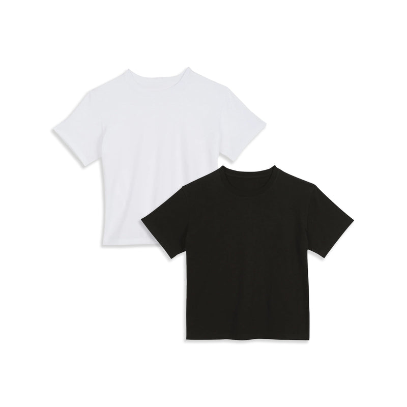  wearing White/Black The Cotton Boxy Crew Tee 2-Pack