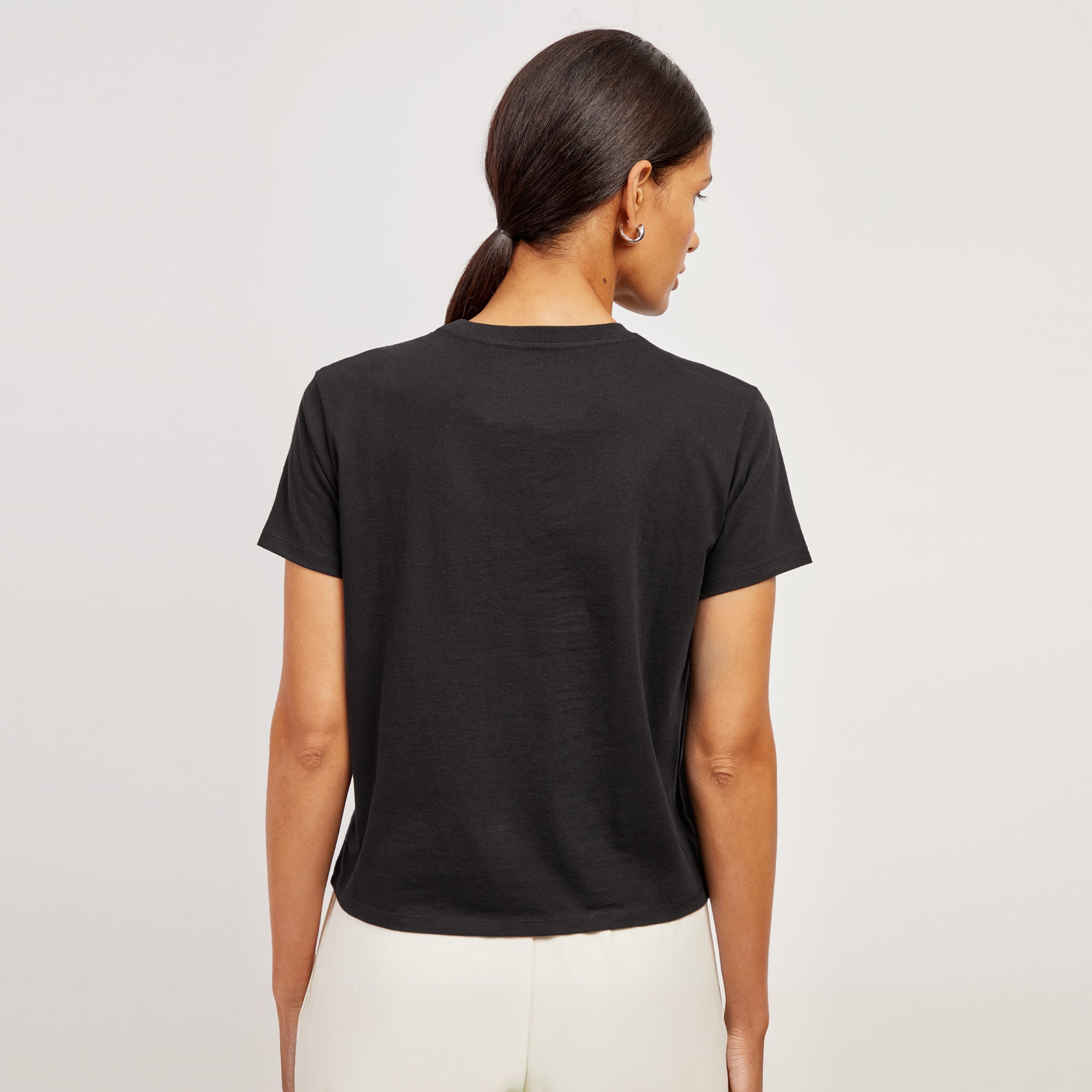 Women wearing Black The Cotton Boxy Crew Tee