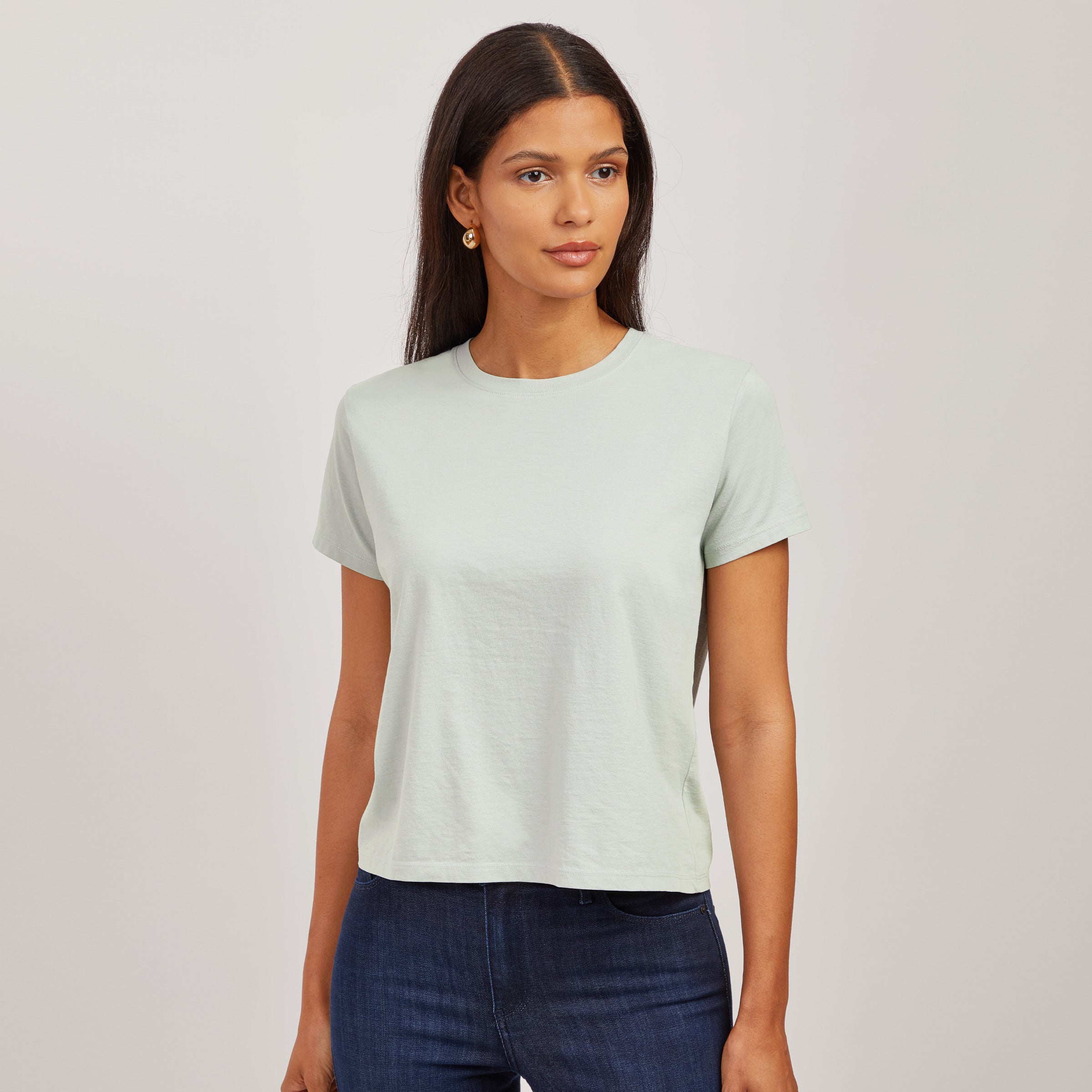 Women wearing Honeydew The Cotton Boxy Crew Tee