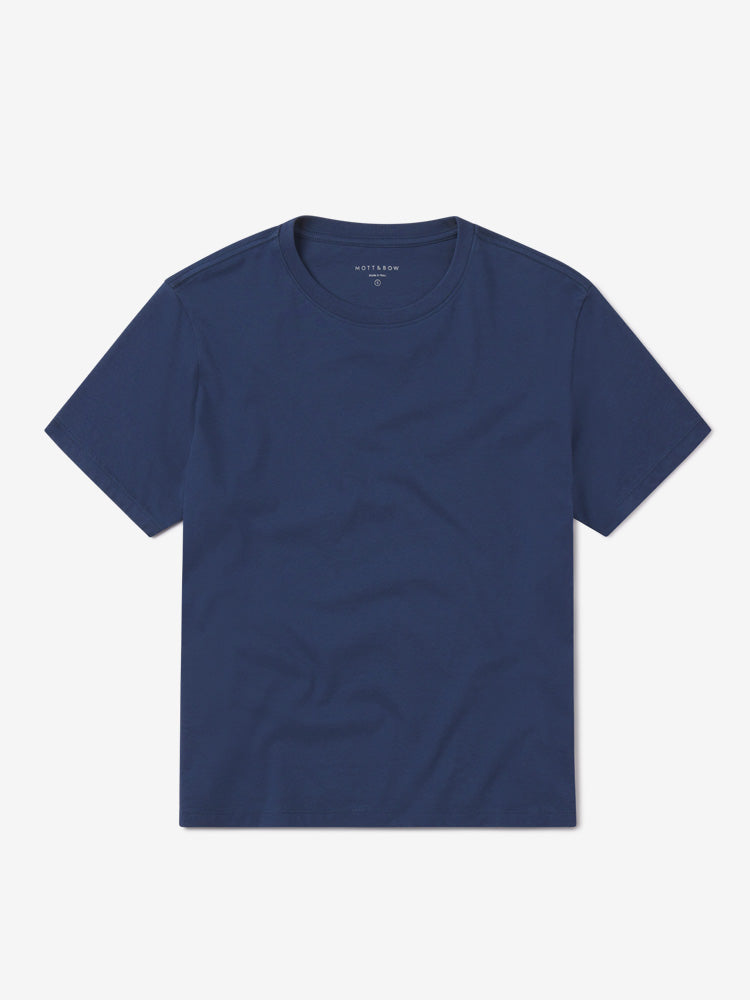 Women wearing Venice Blue The Cotton Boxy Crew Tee