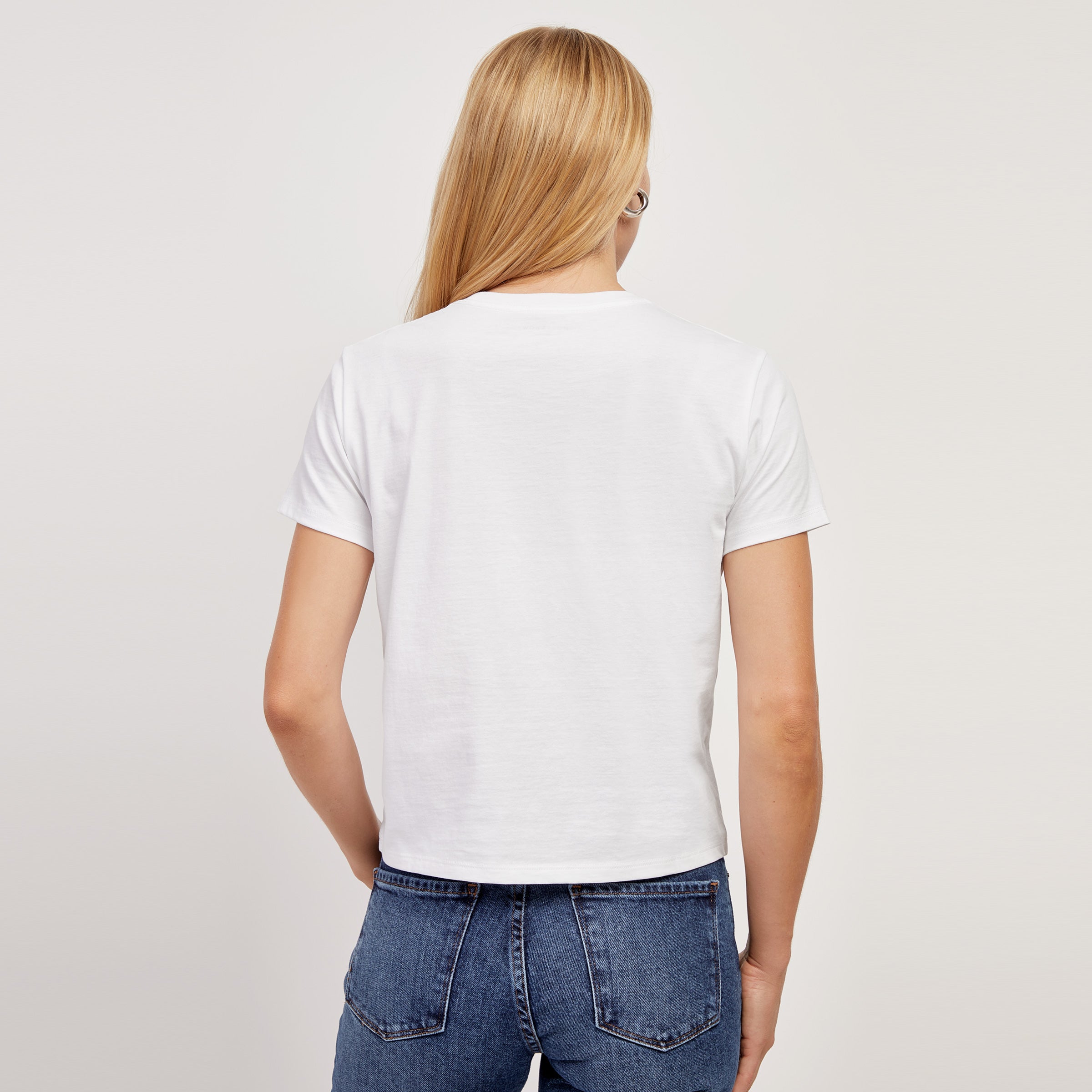 Women wearing White The Cotton Boxy Crew Tee