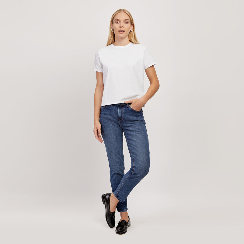 Women wearing White The Cotton Boxy Crew Tee