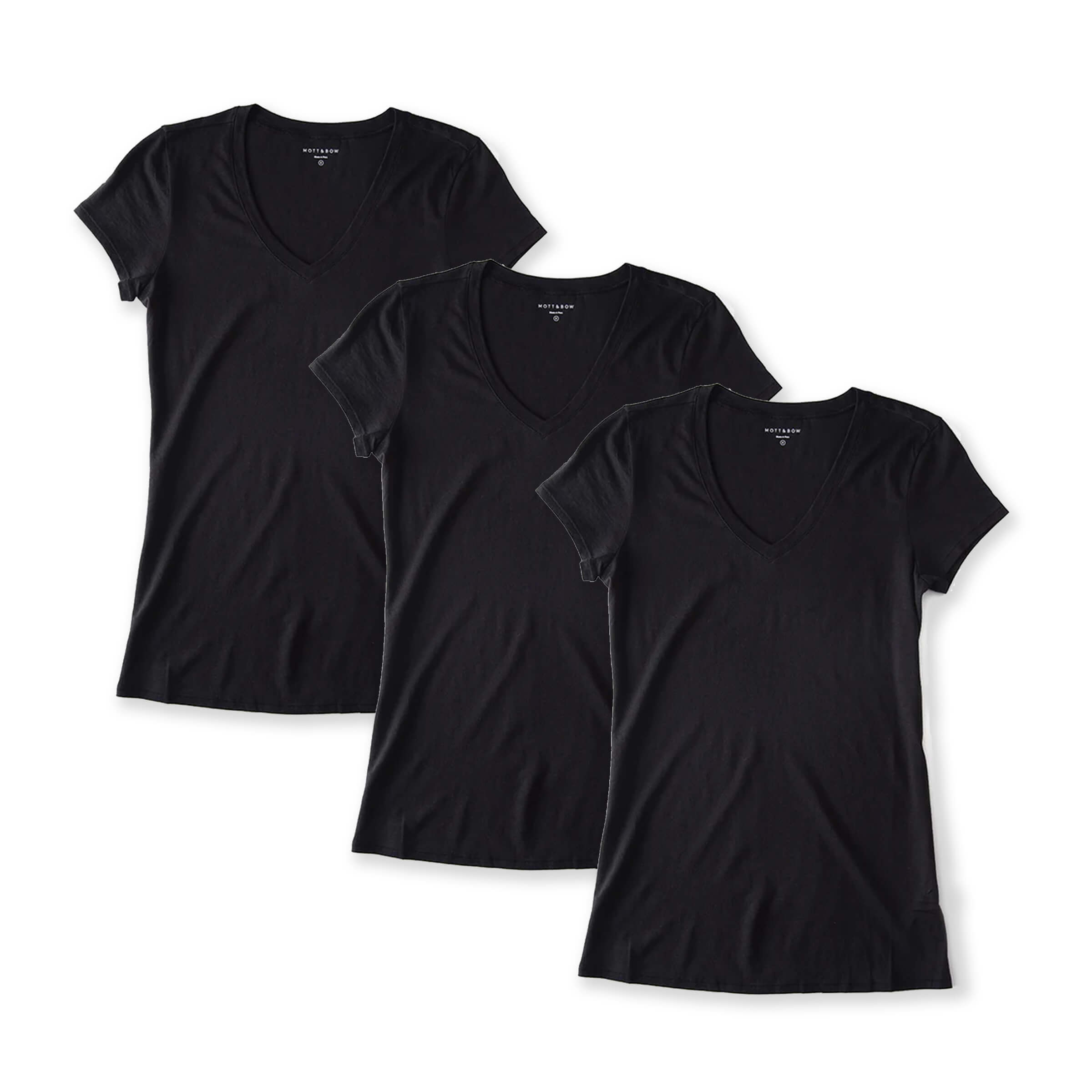 Women wearing Black Fitted V-Neck Marcy 3-Pack