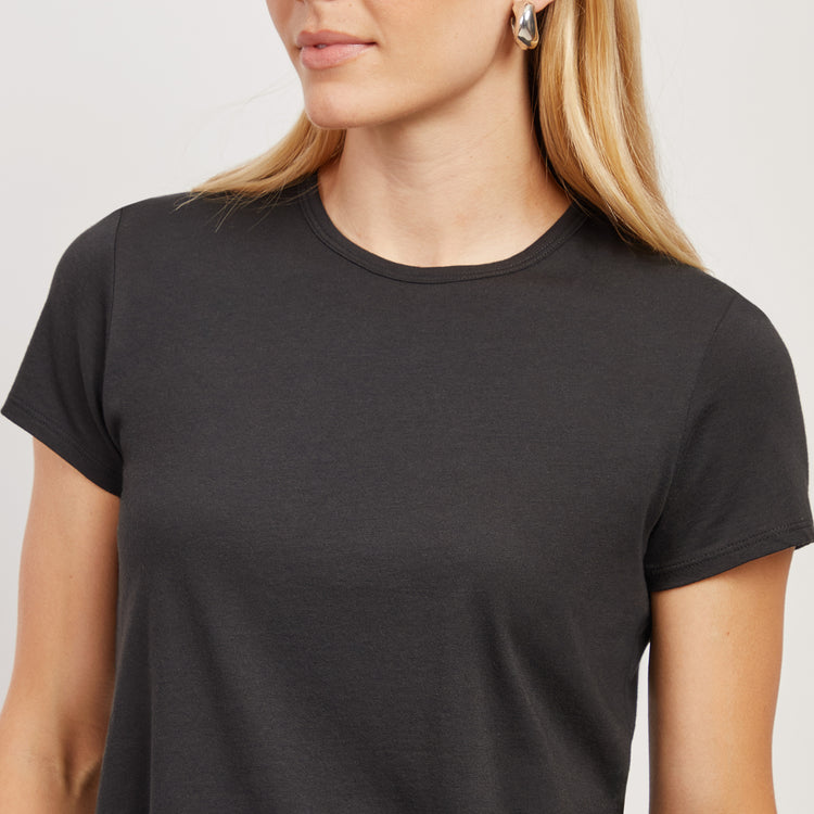 Women wearing Black Cropped Fitted Crew Marcy Tee