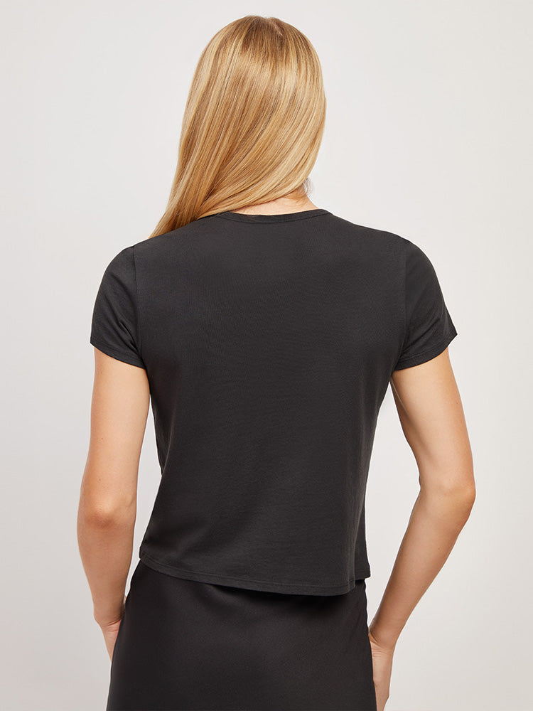 Women wearing Black Cropped Fitted Crew Marcy Tee