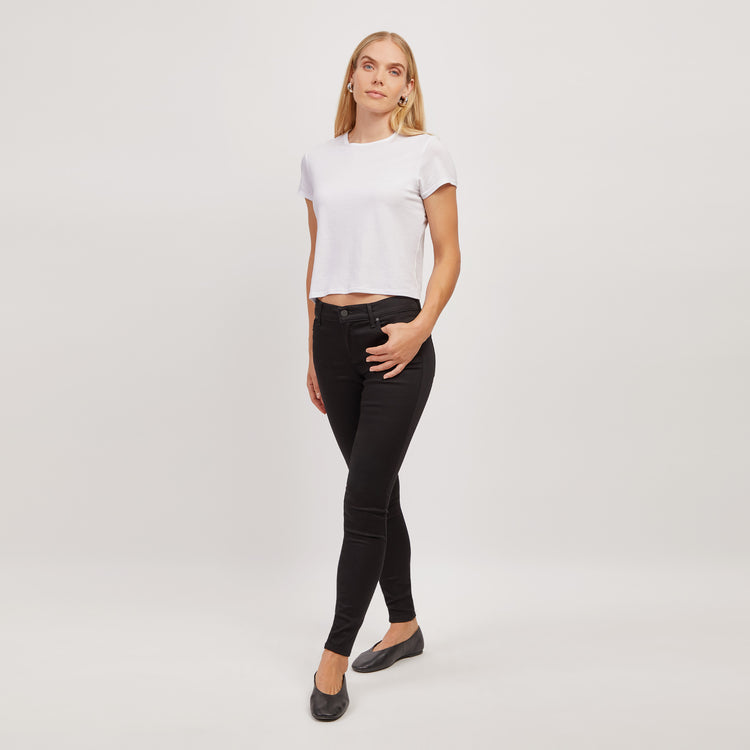 Women wearing White Cropped Fitted Crew Marcy Tee