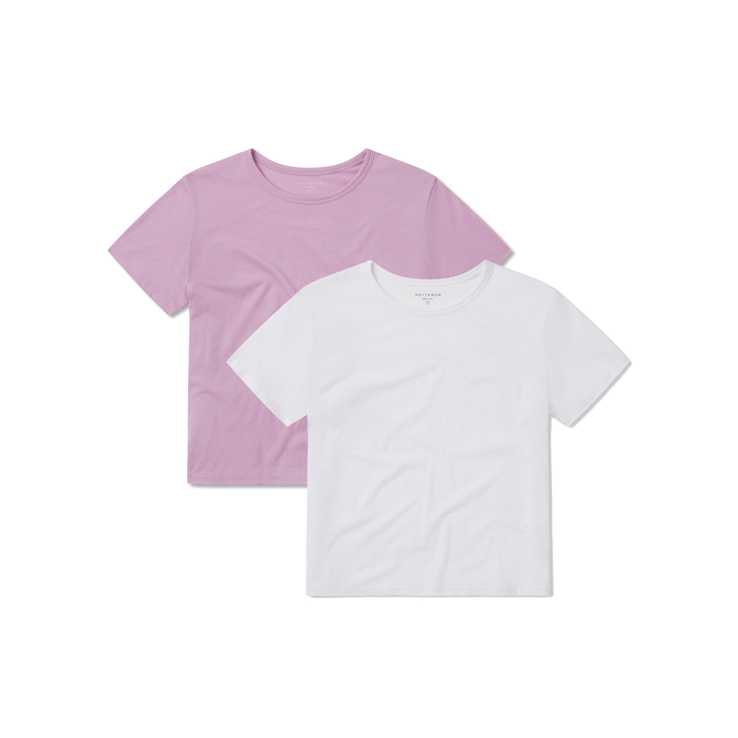 Women wearing White/Rose Pink Cropped Fitted Crew Marcy Tee 2-Pack