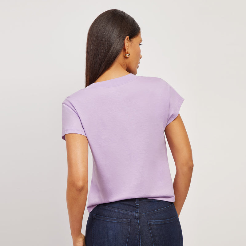 Women wearing Lilac The Cotton Boxy Deep V-Neck Tee