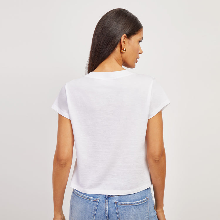 Women wearing White The Cotton Boxy Deep V-Neck Tee